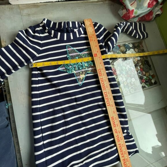 Gymboree Striped Dress Girls Size 7 Star Shine Glitter Sequins Navy Blue White - Picture 4 of 5